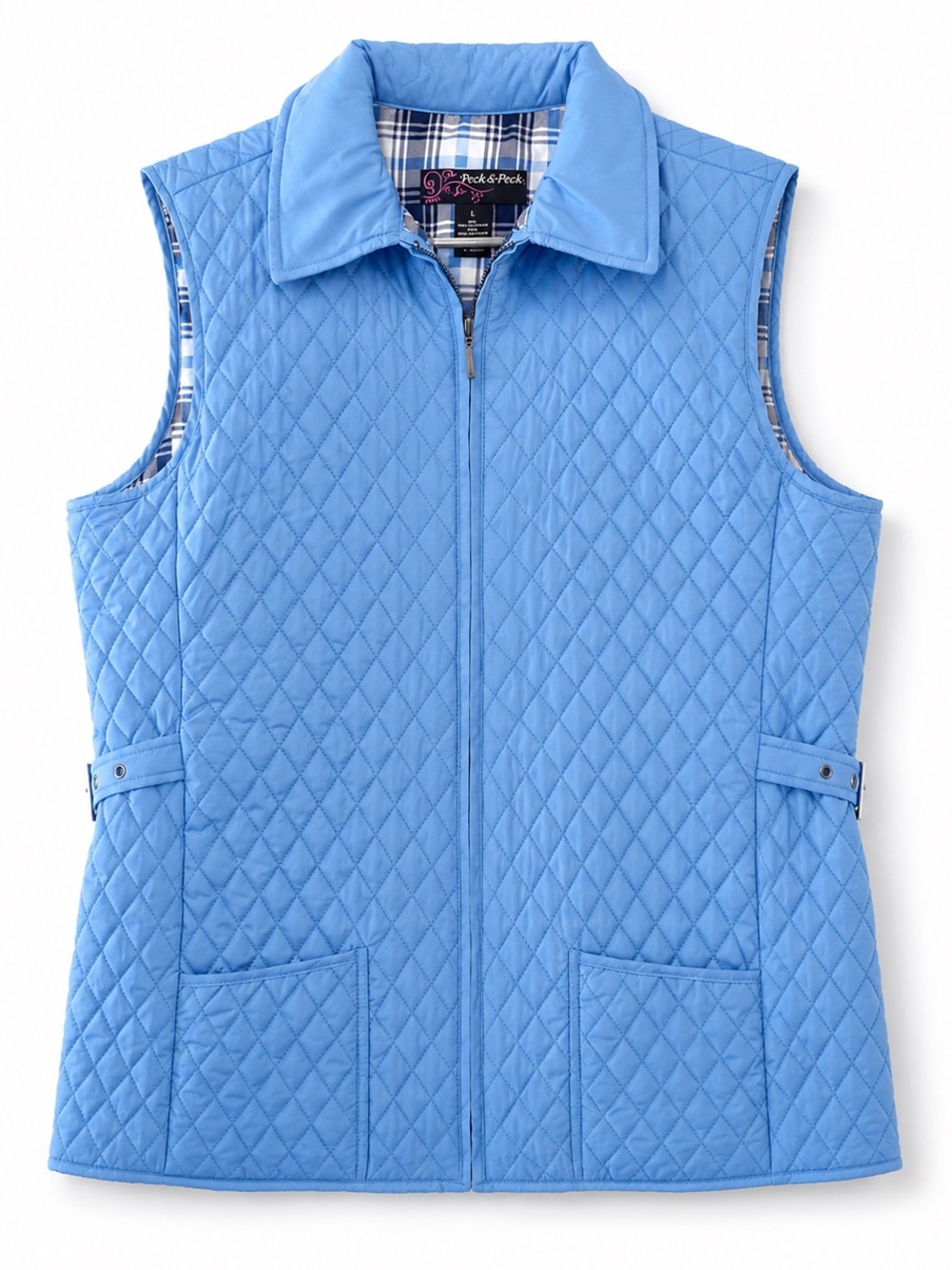 Peck & Peck Quilted Zip Vest Periwinkle Blue Sleeveless Size L
